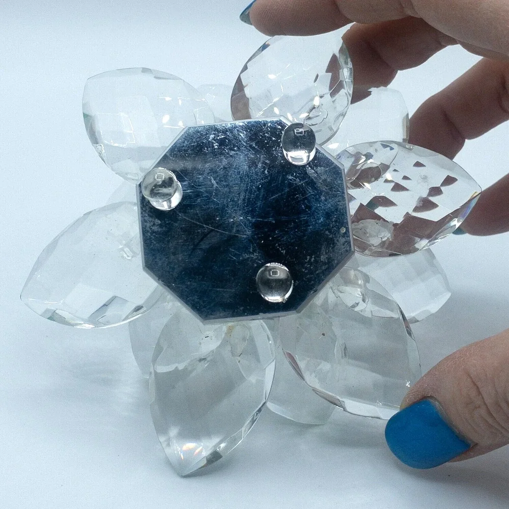 Crystal Lotus Flower Figurine Iridescent Glass Blue Green Decor